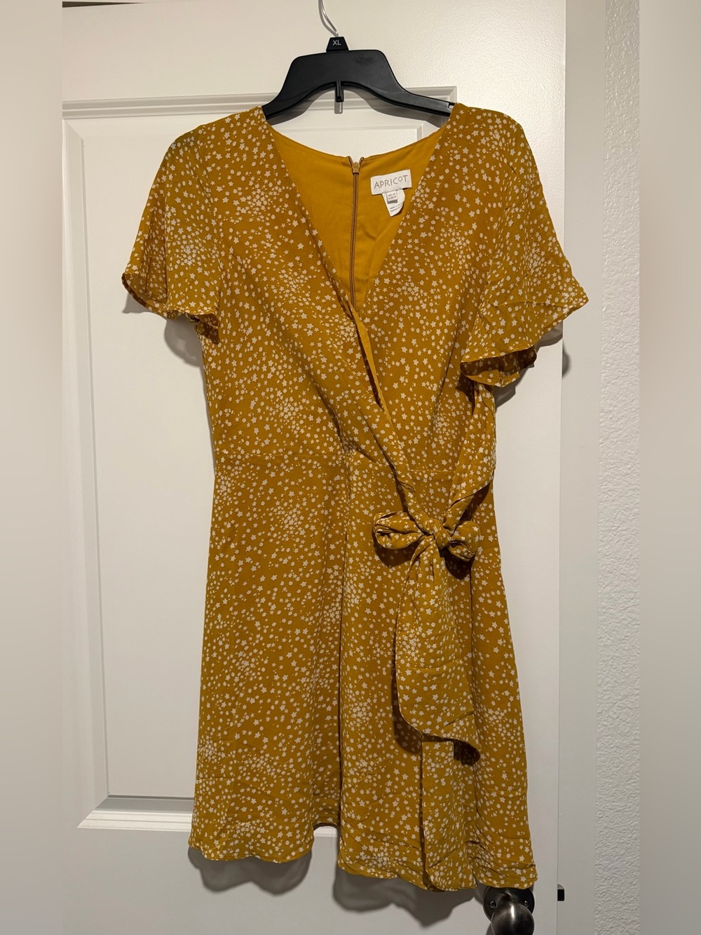 APRICOT Mustard Yellow Star-Print Wrap Mini Dress